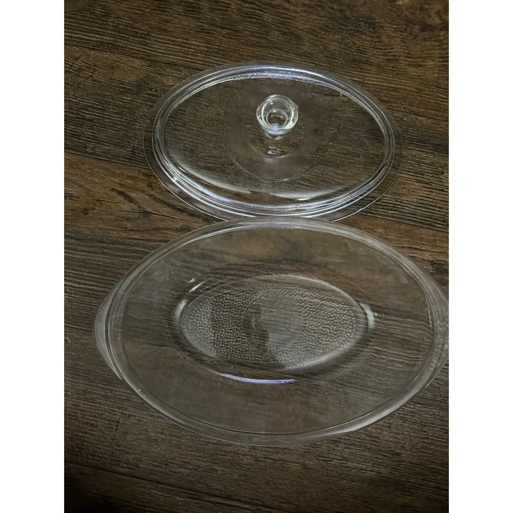 Vintage‎ Clear Glass Oval Casserole Dish with Lid Oven Safe Serving Bowl